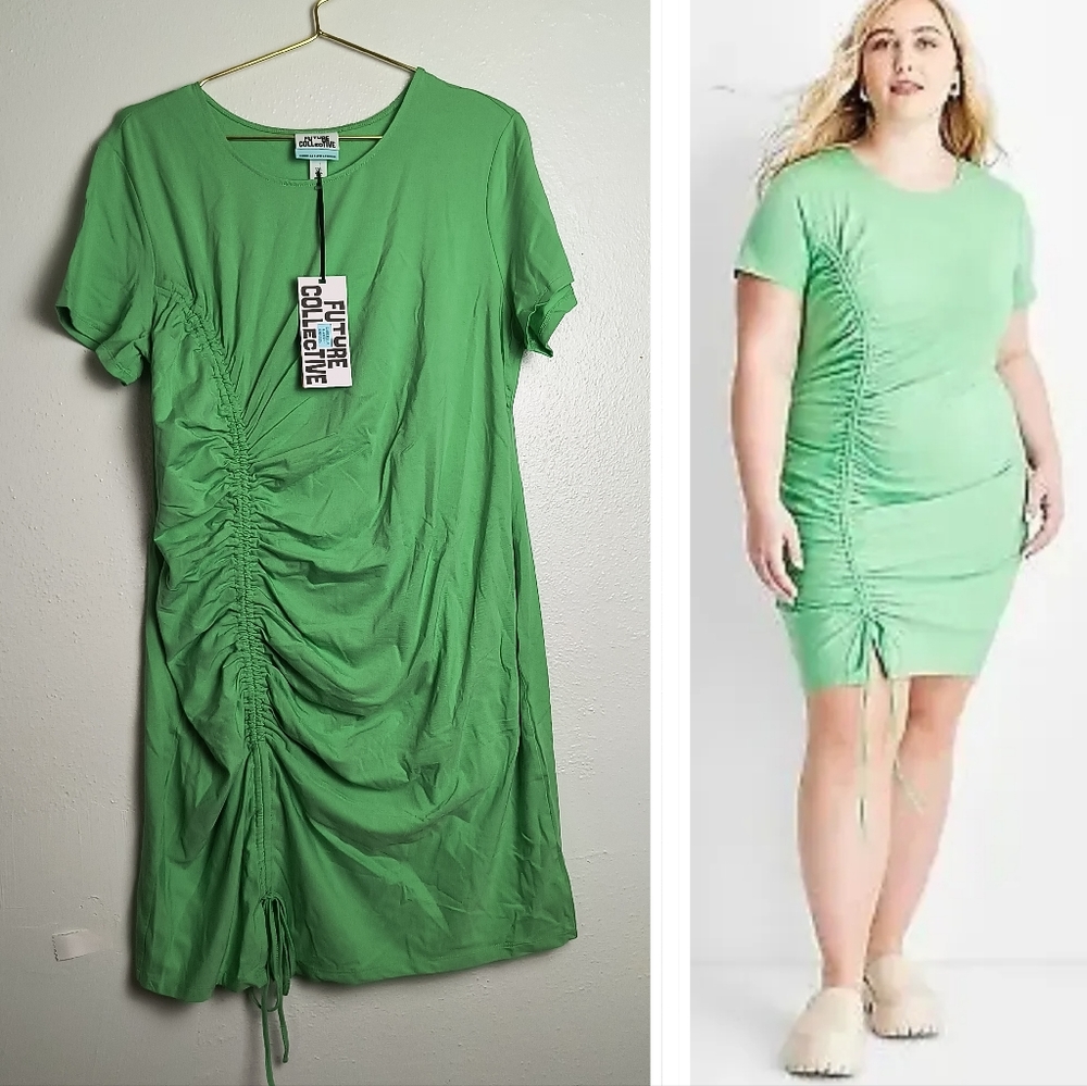 Future Collective Bodycon Side Shirred Knit Dress Plus Size XXL Green